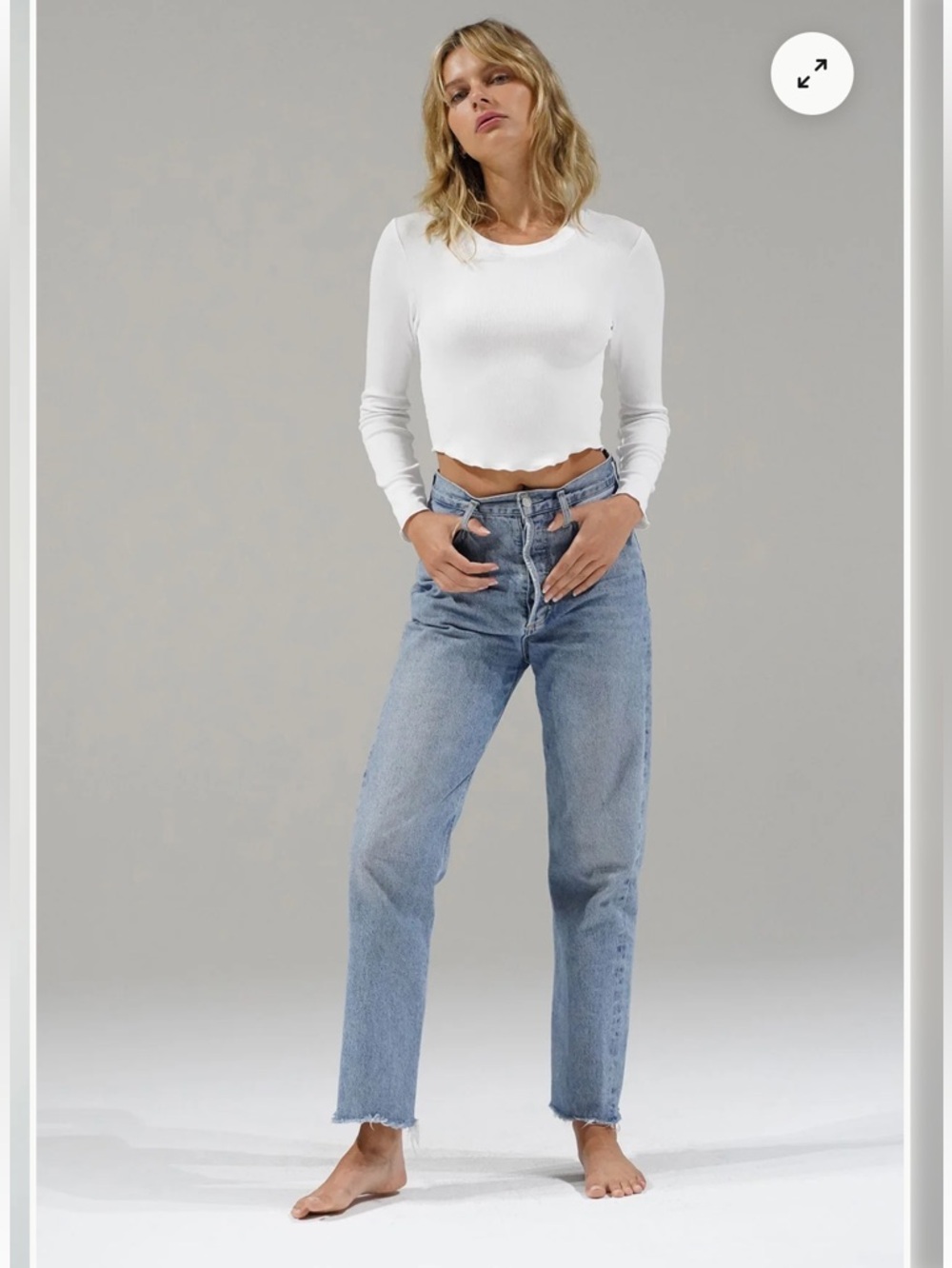 LNA  Ribbed Long Sleeves  Arya cropped blue  top  S NWT $77msrp